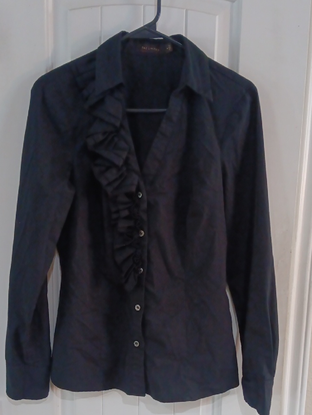 The Limited | Black Cascading Ruffle Front Button Down Blouse - Size M